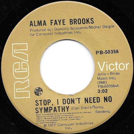 Acheter disque vinyle Alma Faye Stop, I Don't Need No Sympathy / instrumental a vendre